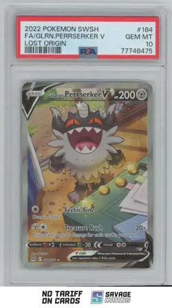 2022 Pokemon Sword & Shield - Lost Origin FA Galarian Perrserker V PSA 10 - Image 1