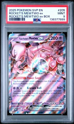 2025 POKEMON SVP EN-SV BLACK STAR PROMO #205 TEAM ROCKET'S MEWTWO EX PSA 9 - Image 1