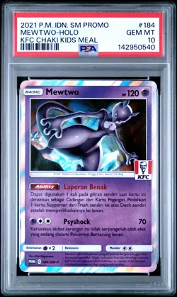 2021 POKEMON INDONESIAN SM PROMO KFC CHAKI KIDS MEAL #184 MEWTWO-HOLO PSA 10 - Image 1