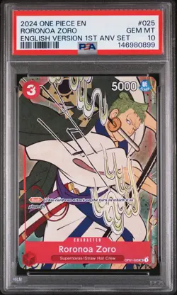 2024 ONE PIECE ENGLISH VERSION 1ST ANNIVERSARY SET #025 RORONOA ZORO PSA 10 - Image 1