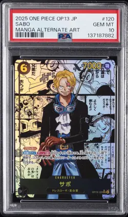 2025 ONE PIECE JPN OP13-CARRYING ON HIS WILL MANGA ALTERNATE ART SABO PSA 10 - Image 1