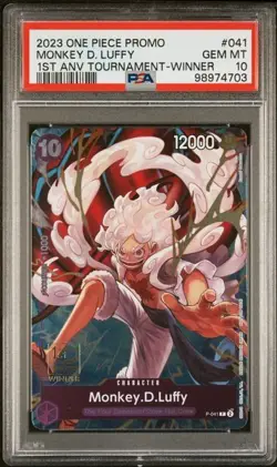 2023 ONE PIECE PROMO #041 MONKEY D. LUFFY 1ST ANV TOURNAMENT WINNER PSA 10 - Image 1