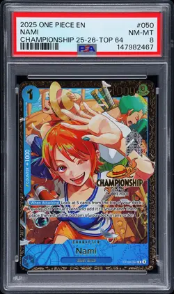 2025 ONE PIECE PROMOS CHAMPIONSHIP 25-26-TOP 64 #050 NAMI PSA 8 - Image 1