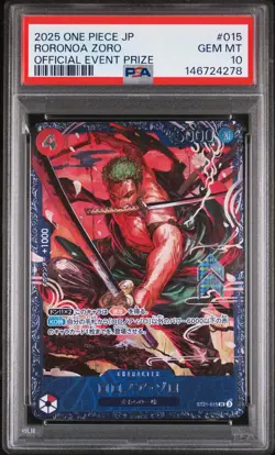 2025 ONE PIECE JAPANESE PROMOS OFFICIAL EVENT PRIZE #015 RORONOA ZORO PSA 10 - Image 1