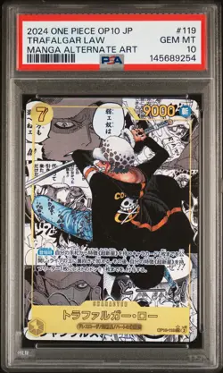 2024 ONE PIECE JPN OP10-ROYAL BLOOD MANGA ALTERNATE ART TRAFALGAR LAW PSA 10 - Image 1
