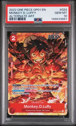2022 ONE PIECE OP01-ROMANCE DAWN ALTERNATE ART #024 MONKEY D. LUFFY PSA 10 - Image 1