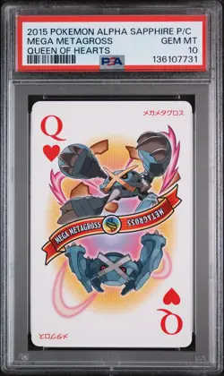2015 POKEMON ALPHA SAPPHIRE PLAYING CARDS QUEEN OF HEARTS MEGA METAGROSS PSA 10 - Image 1