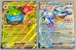 STAMPED Venusaur EX 001 & Blastoise EX 030 Pokemon cards (2x) S&V NEAR MINT - Image 1