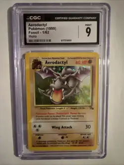CGC 9 MINT Aerodactyl 1999 Fossil 1/62 Holo Pokemon Card - Image 1