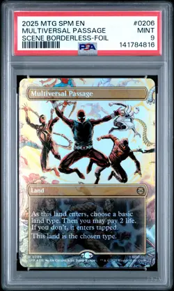2025 MTG MARVEL'S SPIDER-MAN SCENE BORDERLESS-FOIL MULTIVERSAL PASSAGE PSA 9 - Image 1