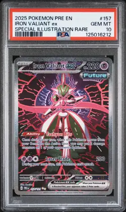 2025 POKEMON PRE SPECIAL ILLUSTRATION RARE #157 IRON VALIANT EX PSA 10 - Image 1