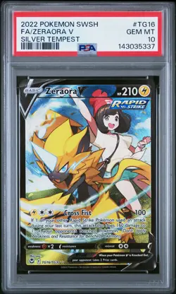 2022 POKEMON SWORD & SHIELD SILVER TEMPEST #TG16 FULL ART/ZERAORA V PSA 10 - Image 1