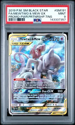 2019 POKEMON SM BLACK STAR PROMO #SM191 FULL ART/MEWTWO & MEW GX PSA 9 - Image 1