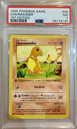 1999 Pokemon Game #46 Charmander 1st Edition PSA 7 - Image 1