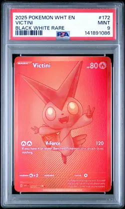 2025 POKEMON WHT EN-WHITE FLARE BLACK WHITE RARE #172 VICTINI PSA 9 - Image 1