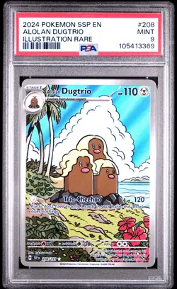 2024 POKEMON SSP EN-SURGING SPARKS ILLUSTRATION RARE #208 ALOLAN DUGTRIO PSA 9 - Image 1