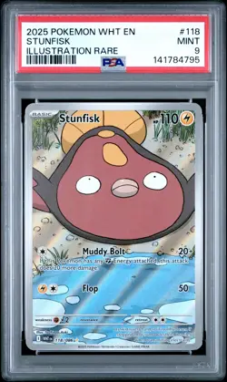 2025 POKEMON WHT EN-WHITE FLARE ILLUSTRATION RARE #118 STUNFISK PSA 9 - Image 1