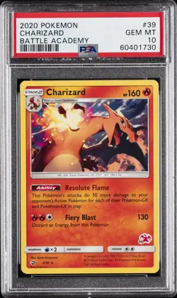 2020 POKEMON BATTLE ACADEMY #39 CHARIZARD PSA 10 - Image 1