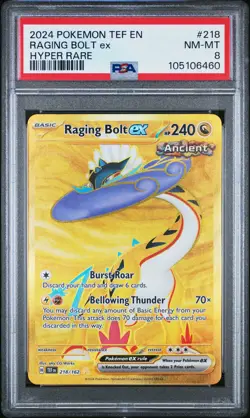 2024 POKEMON TEF EN-TEMPORAL FORCES HYPER RARE #218 RAGING BOLT EX PSA 8 - Image 1