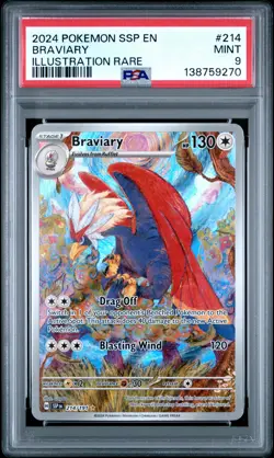 2024 POKEMON SSP EN-SURGING SPARKS ILLUSTRATION RARE #214 BRAVIARY PSA 9 - Image 1