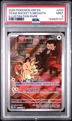 2025 POKEMON DRI EN-DESTINED RIVALS ILLUSTRATION RARE TEAM ROCKET'S MEOWTH PSA 9 - Image 1