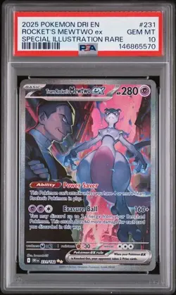 PSA 10 Team Rocket's Mewtwo ex SIR 231/182 Destined Rivals Pokemon - Image 1