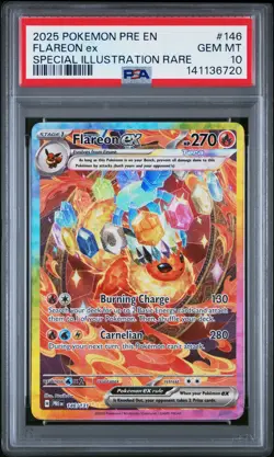 2025 POKEMON PRE EN-PRISMATIC EVOLUTIONS #146 FLAREON EX PSA 10 - Image 1