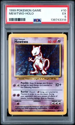1999 POKEMON BASE SET UNLIMITED #10 MEWTWO-HOLO PSA 5 - Image 1