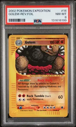 2002 POKEMON EXPEDITION #14 GOLEM-REVERSE FOIL PSA 8 - Image 1