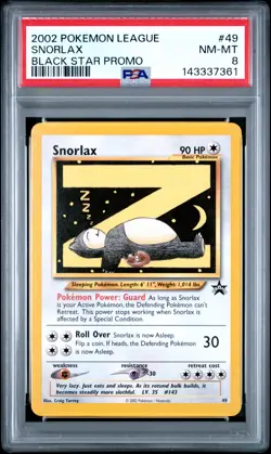 2002 POKEMON LEAGUE PROMO BLACK STAR #49 SNORLAX PSA 8 - Image 1