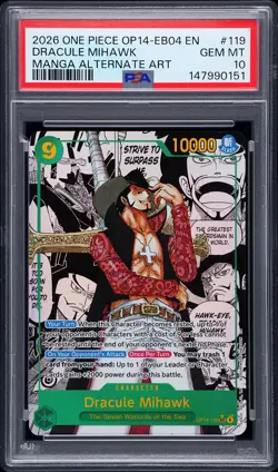 2026 ONE PIECE THE AZURE SEA'S SEVEN MANGA ALT ART #119 DRACULE MIHAWK PSA 10 - Image 1