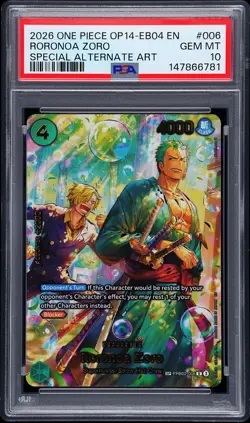 2026 ONE PIECE THE AZURE SEA'S SEVEN SPECIAL ALT ART #006 RORONOA ZORO PSA 10 - Image 1