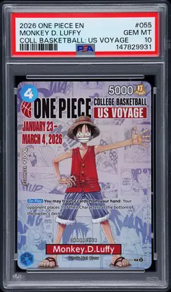 2026 ONE PIECE PROMOS COLLEGE BASKETBALL: US VOYAGE MONKEY D. LUFFY PSA 10 - Image 1