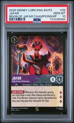 2025 DISNEY LORCANA EN P2-PROMO #32 JAFAR - HIGH SULTAN OF LORCANA PSA 10 - Image 1