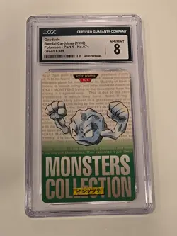 Geodude 74 1996 JPN Bandai Carddass Vending Pokemon CGC Monsters Green Card NM/M - Image 1