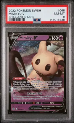 2022 POKEMON SWORD & SHIELD BRILLIANT STARS #068 MIMIKYU V PSA 8 - Image 1