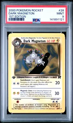 2000 POKEMON ROCKET 1ST EDITION #28 DARK MAGNETON PSA 9 - Image 1