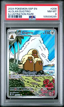 2024 POKEMON SSP EN-SURGING SPARKS ILLUSTRATION RARE #208 ALOLAN DUGTRIO PSA 8 - Image 1