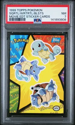 1999 TOPPS POKEMON THE MOVIE EDITION STICKER BLASTOISE/SQUIRTLE/WARTORTLE PSA 7 - Image 1