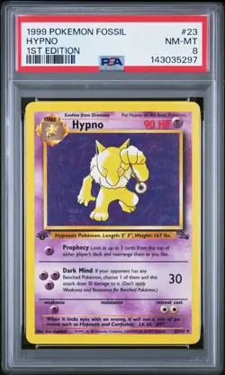 1999 POKEMON FOSSIL 1ST EDITION #23 HYPNO PSA 8 - Image 1