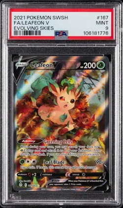 2021 POKEMON SWORD & SHIELD EVOLVING SKIES #167 FULL ART/LEAFEON V PSA 9 - Image 1