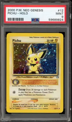 Pokemon Pichu Neo Genesis Unlimited Holo Rare #12 PSA 9 Mint - Image 1
