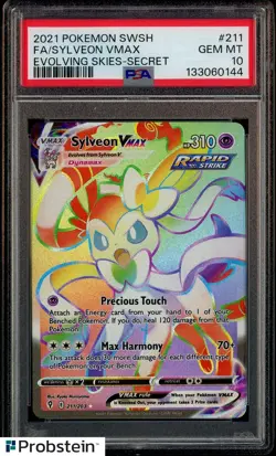 2021 Pokemon SWSH Evolving Skies Secret #211 FA Sylveon VMax PSA 10 - Image 1