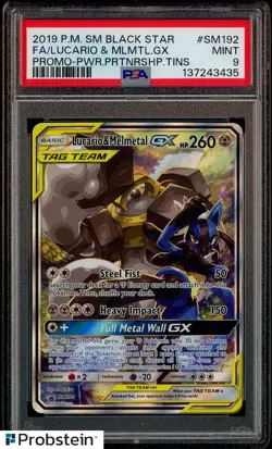 2019 Pokemon SM Black Star Promo #SM192 FA/ Lucario & Melmetal GX PSA 9 - Image 1