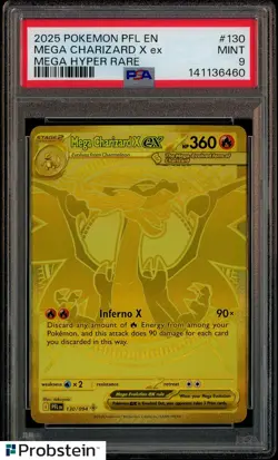 2025 Pokemon PFL EN Mega Hyper Rare #130 Mega Charizard X ex PSA 9 MINT - Image 1