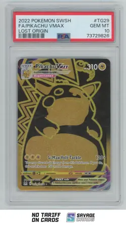 2022 Pokemon Sword & Shield - Lost Origin FA Pikachu VMAX PSA 10 #TG29/TG30 - Image 1