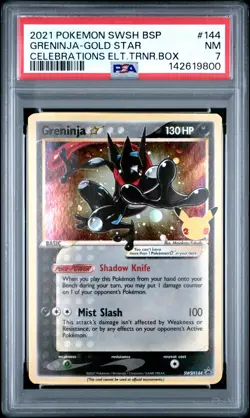 2021 POKEMON SWSH BLACK STAR PROMO #144 GRENINJA-GOLD STAR PSA 7 - Image 1