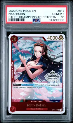 2023 ONE PIECE PROMOS STORE CHAMP-PARTICIPATION #017 NICO ROBIN PSA 10 - Image 1