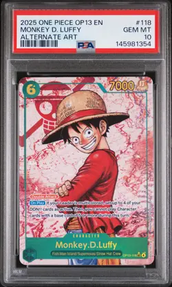 2025 ONE PIECE OP13-CARRYING ON HIS WILL ALTERNATE ART MONKEY D. LUFFY PSA 10 - Image 1