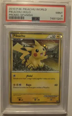 2010 P.M. Pikachu World Holo Promo Card Spanish, PSA 9 - Image 1